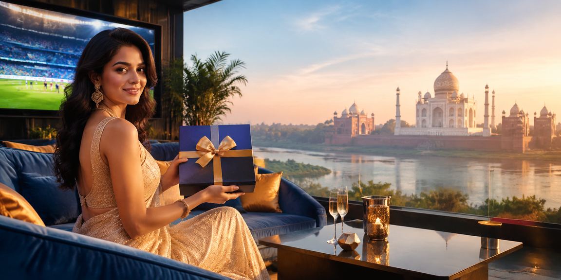 Taj Mahal background with cricket betting theme in India