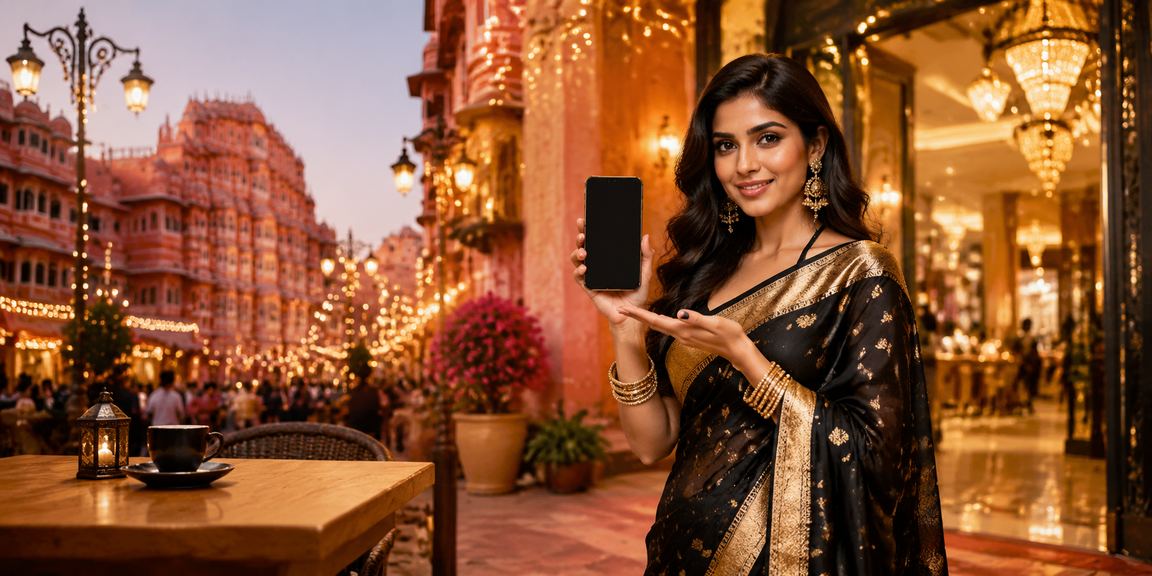 App interface showing casino games with Jaipur background in India